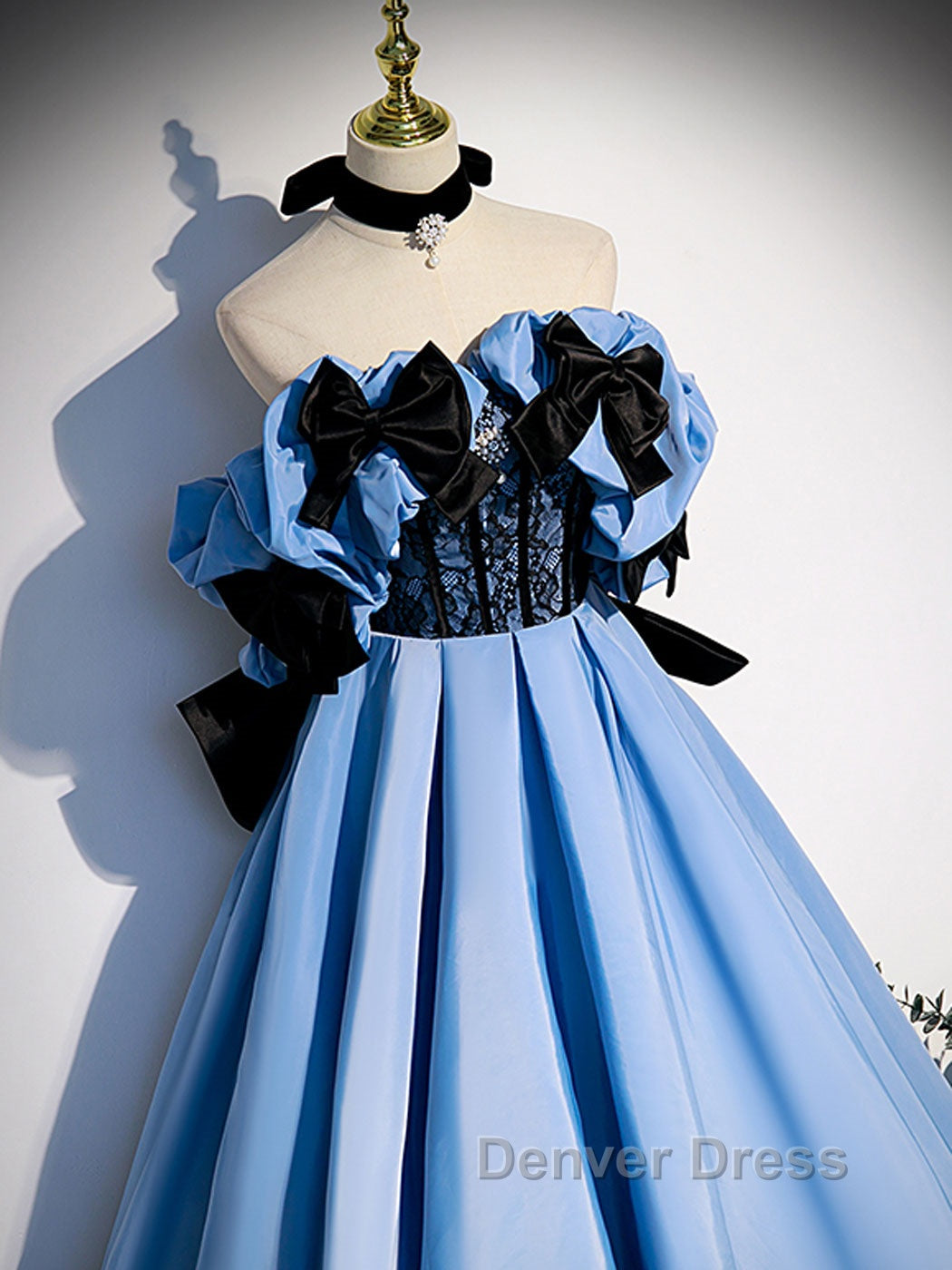 Blue satin lace long prom Dress blue satin Prom Dresses