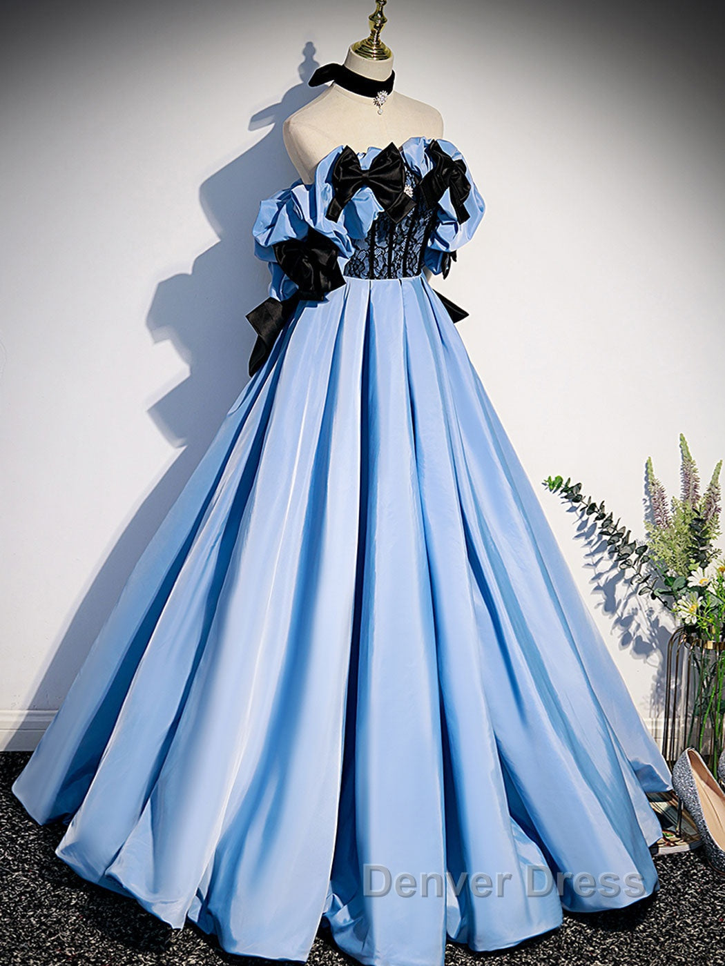 Blue satin lace long prom Dress blue satin Prom Dresses