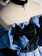 Blue satin lace long prom Dress blue satin Prom Dresses