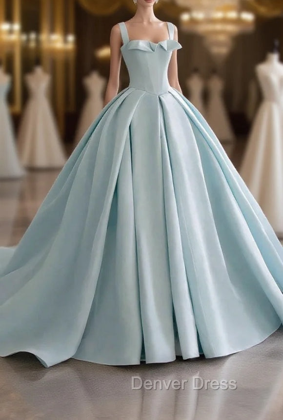 Blue Satin Long A-Line Formal Dresses, Blue Prom Evening Dresses Main image
