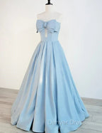 Blue Satin Long A-line Party Dresses Prom Dresses Blue Floor Length Evening Dresses prom Dresses shops