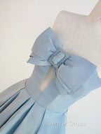 Blue Satin Long A-line Party Dresses Prom Dresses Blue Floor Length Evening Dresses prom Dresses shops