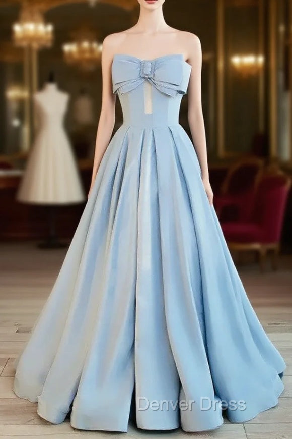 Blue Satin Long A-line Party Dresses Prom Dresses Blue Floor Length Evening Dresses prom Dresses shops
