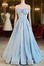 Blue Satin Long A-line Party Dresses Prom Dresses Blue Floor Length Evening Dresses prom Dresses shops
