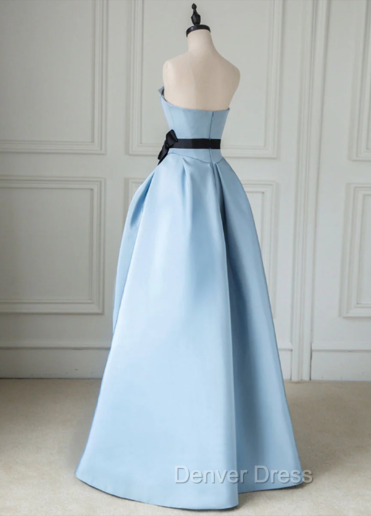 Blue Satin Long Party Dresses Evening Dresses, Blue Satin Prom Dresses