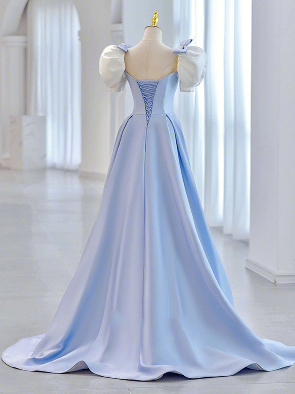 Blue Satin Long Prom Dresses, Blue Formal Evening Dresses