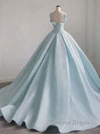 Blue Satin Long Prom Dress, Blue Satin Prom Dresses