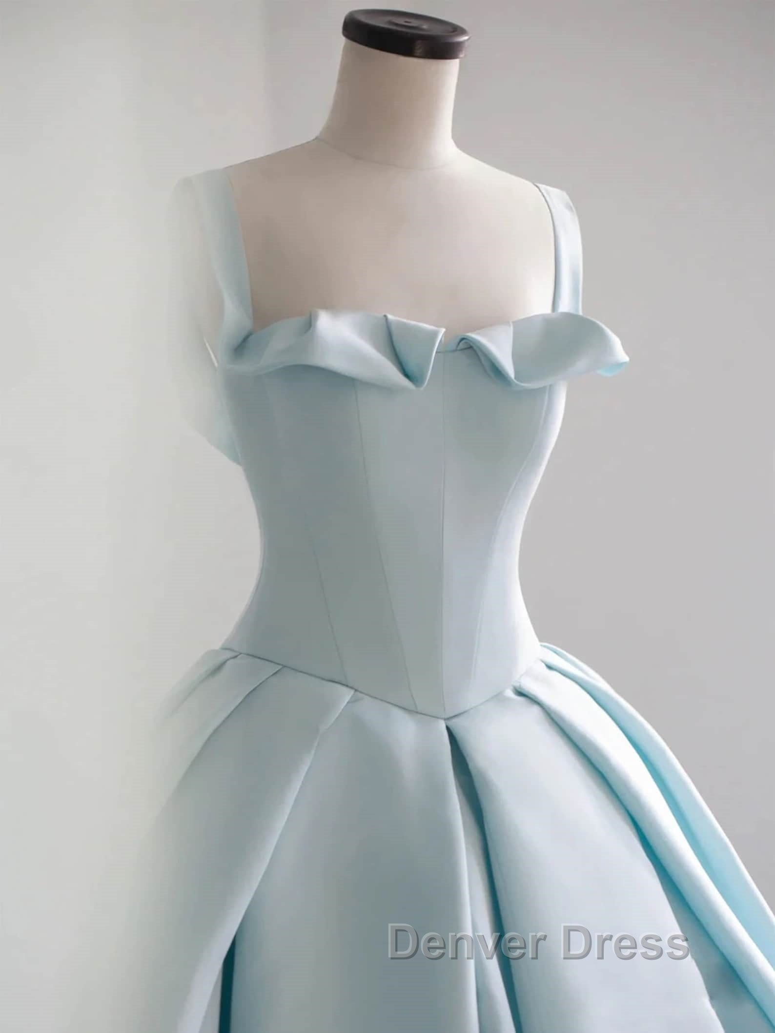 Blue Satin Long Prom Dress, Blue Satin Prom Dresses