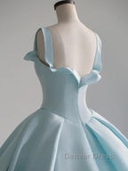 Blue Satin Long Prom Dress, Blue Satin Prom Dresses