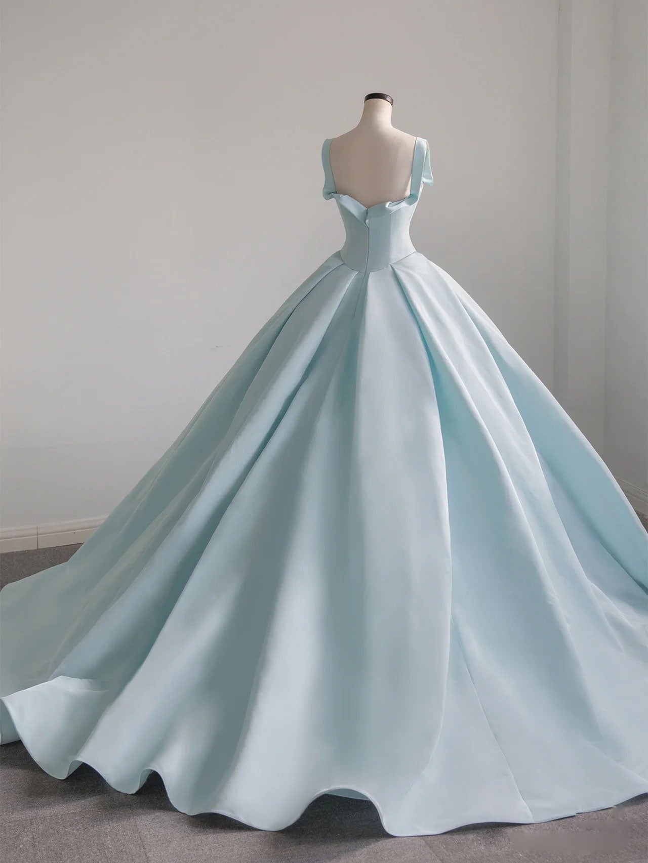 Blue Satin Long Prom Dresses, Blue Sweet 16 Dresses