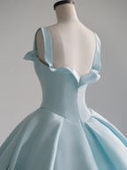 Blue Satin Long Prom Dresses, Blue Sweet 16 Dresses
