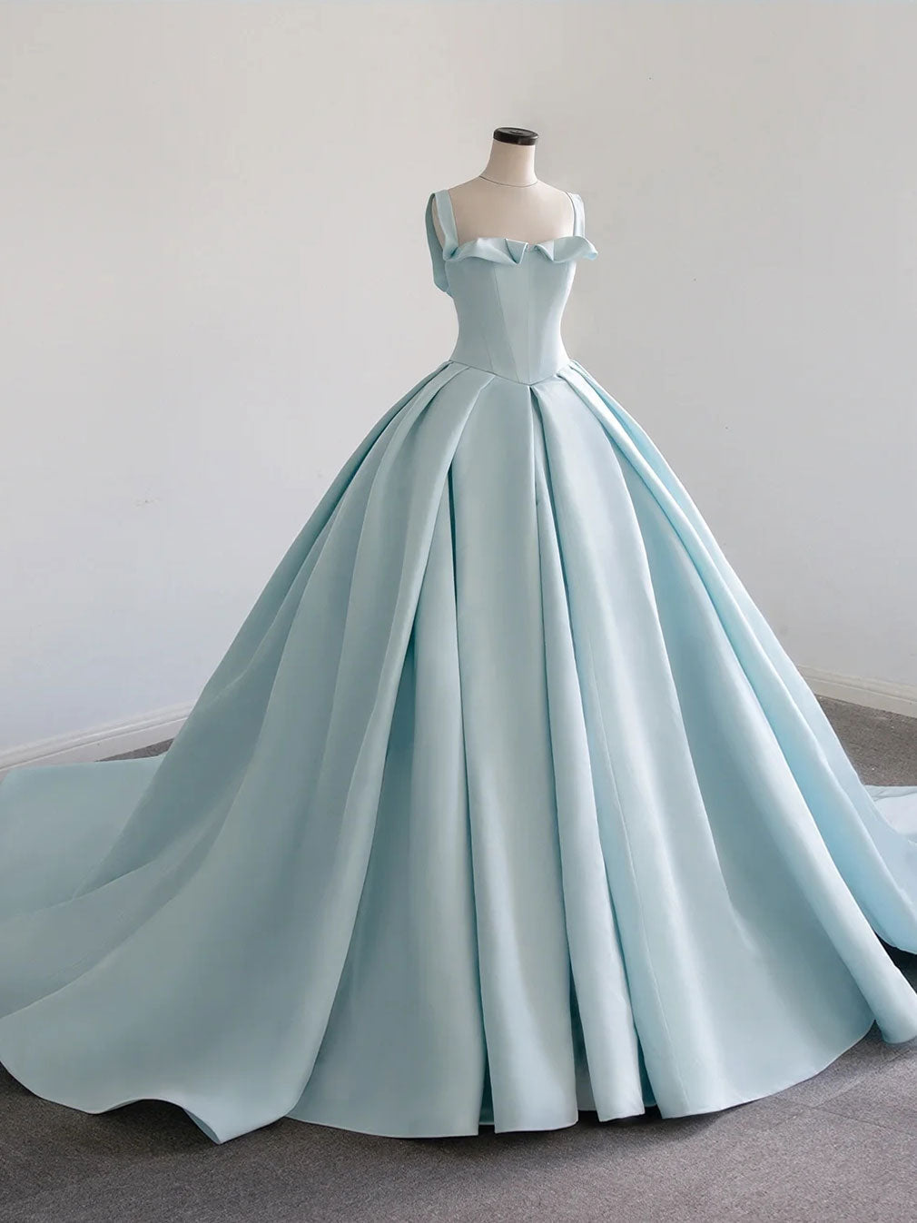 Blue Satin Long Prom Dresses, Blue Sweet 16 Dresses Main image
