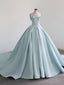 Blue Satin Long Prom Dresses, Blue Sweet 16 Dresses