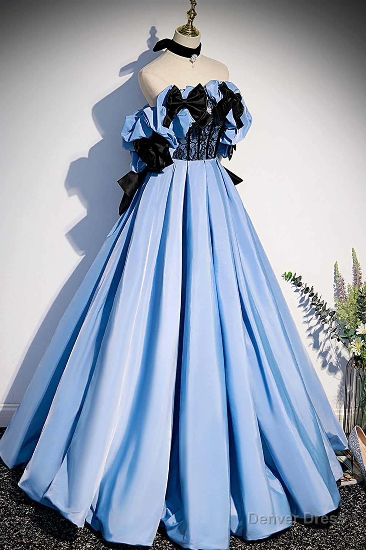 Blue Satin Long Prom Dress, Off the Shoulder Prom Dresses