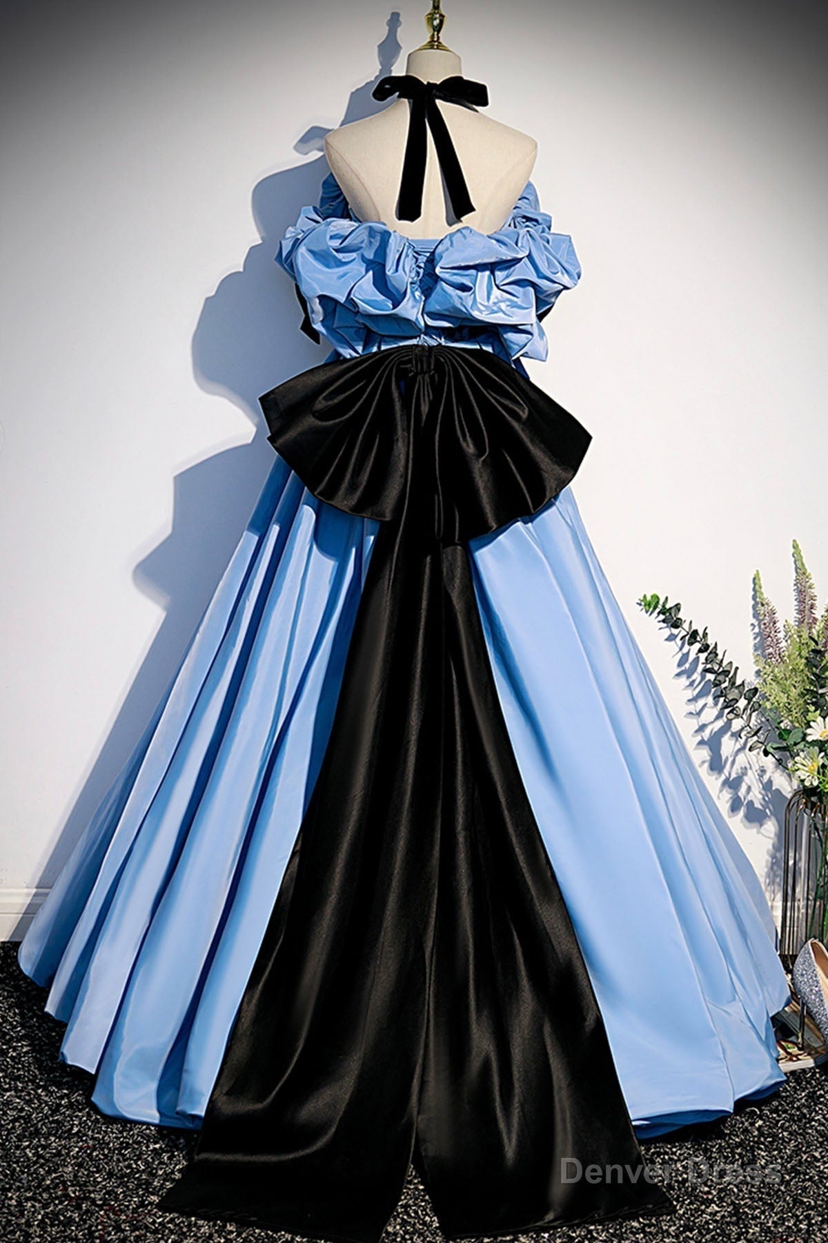 Blue Satin Long Prom Dress, Off the Shoulder Formal Evening Dress Main image