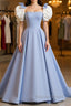 Blue Satin Long Prom Dress, Blue Prom Graduation Dresses