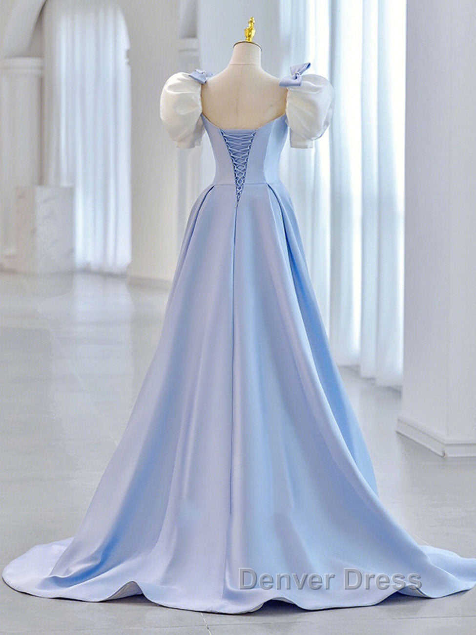 Blue Satin Long Prom Dress, Blue Prom Graduation Dresses