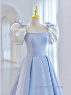 Blue Satin Long Prom Dress, Blue Prom Graduation Dresses