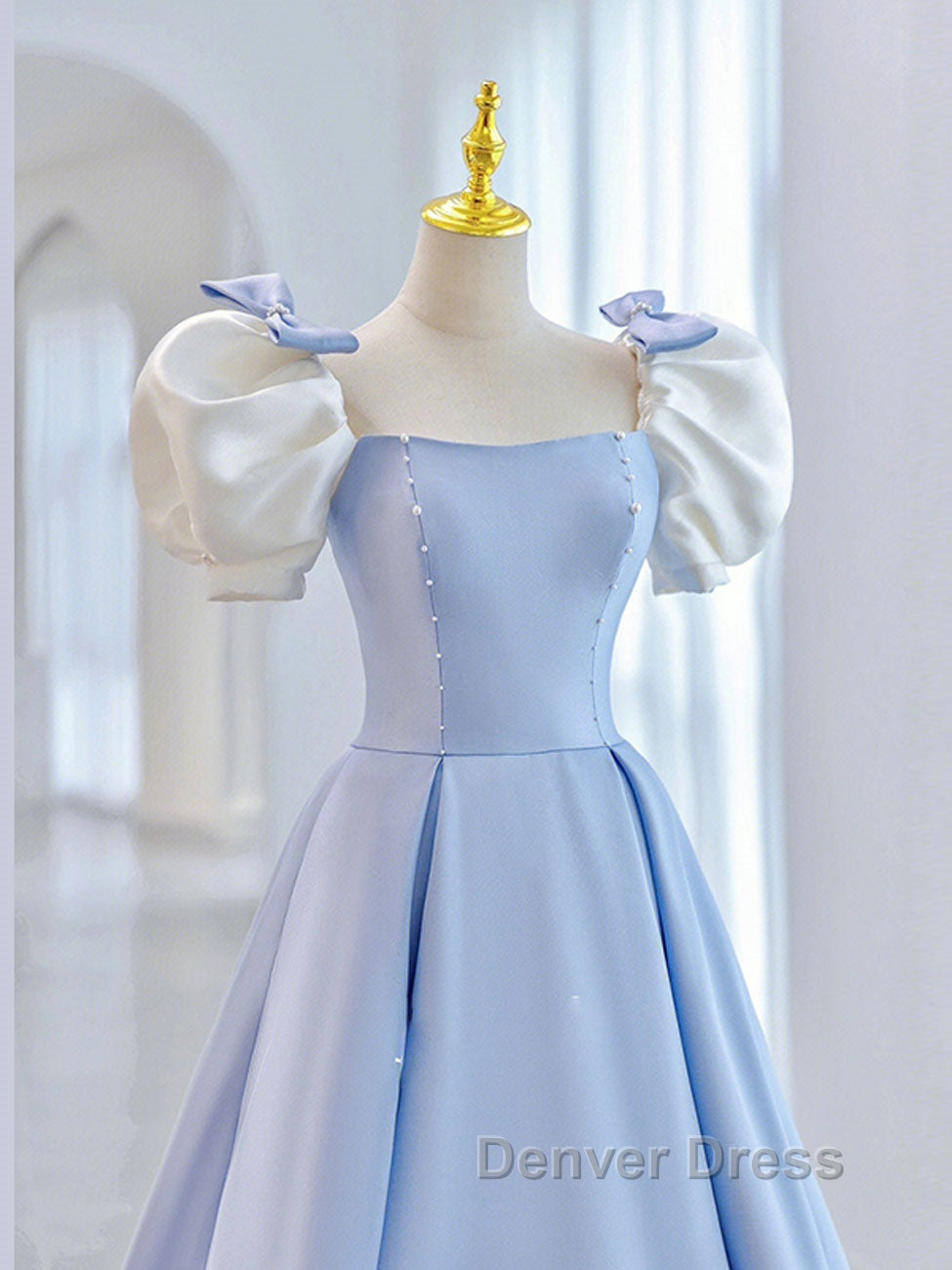 Blue Satin Long Prom Dress, Blue Prom Graduation Dresses