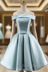 Blue Satin Off the Shoulder Homecoming Dresses