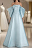 Blue Satin Strapless Pleats Prom Dresses