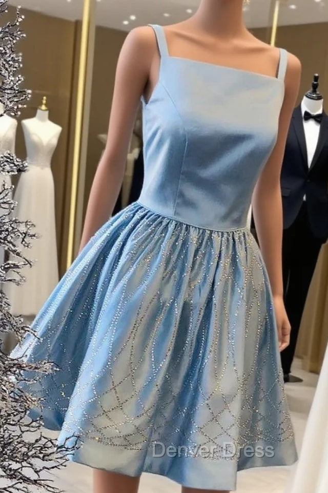 Blue Satin Straps Beading Homecmoing Dresses Main image