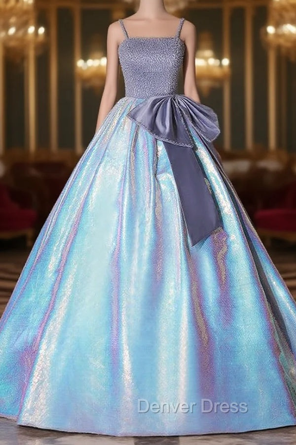 Blue Satin Straps Beading Quinceanera Dresses Main image