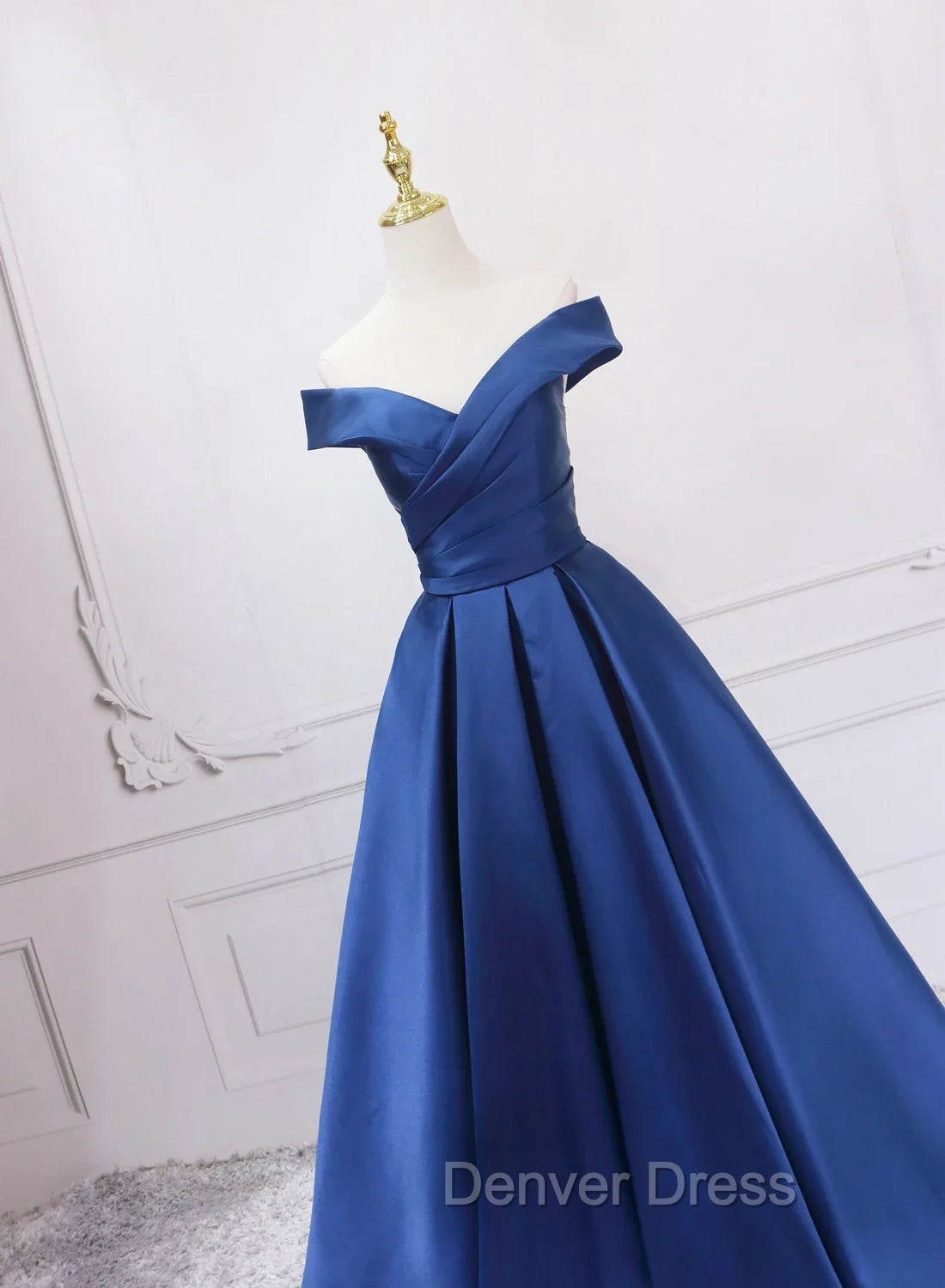Blue Satin Sweetheart Long Wedding Party Dresses Blue Formal Dresses prom Dresses shops Secondary image
