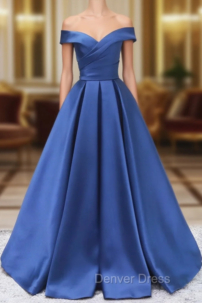 Blue Satin Sweetheart Long Wedding Party Dresses Blue Formal Dresses prom Dresses shops Main image