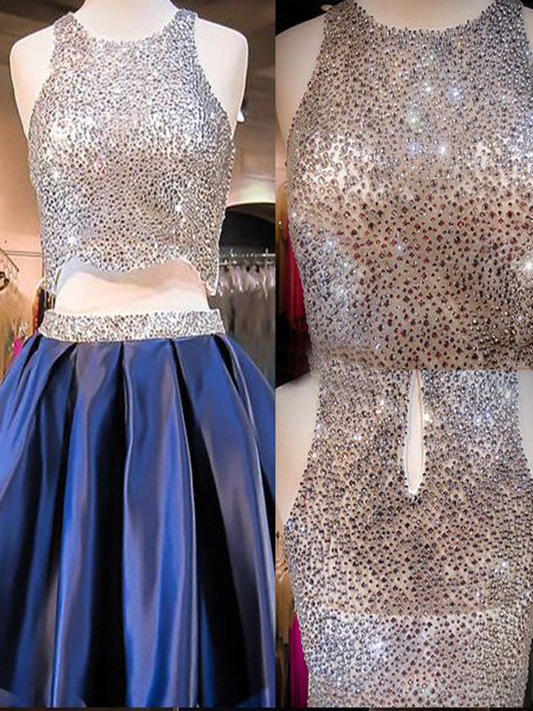 Blue sequin two pieces sparkly off shoulder sexy homecoming prom dress Main image