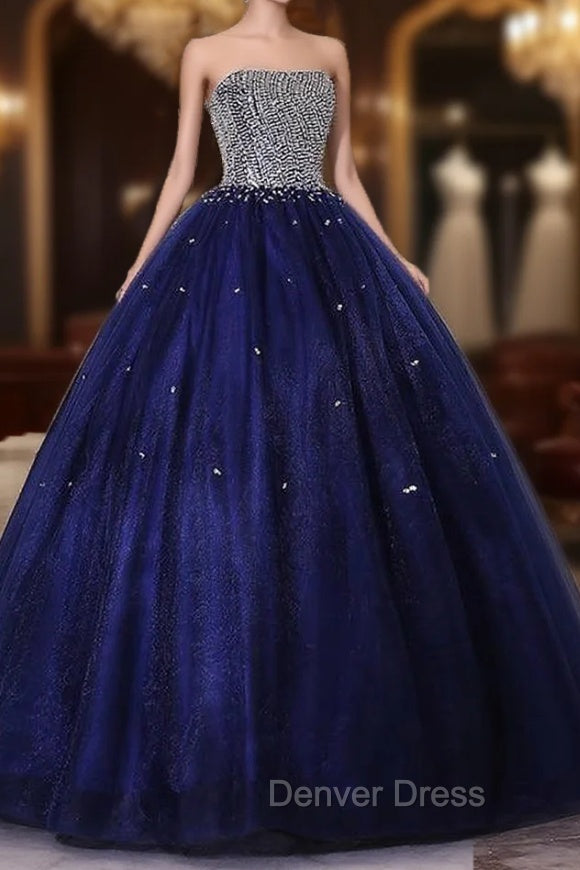 Blue Sequins and Beaded Ball Gowns Tulle Lace up Prom Dress,Blue Prom Dress Secondary image