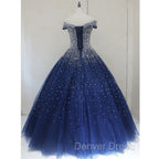 Blue Sequins Ball Gown Off Shoulder Party Dresses Blue Sweet 16 Gown prom Dresses shops