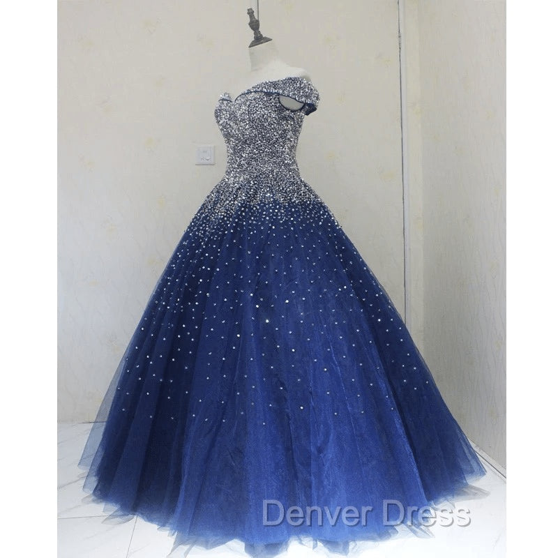 Blue Sequins Ball Gown Off Shoulder Party Dresses Blue Sweet 16 Gown prom Dresses shops