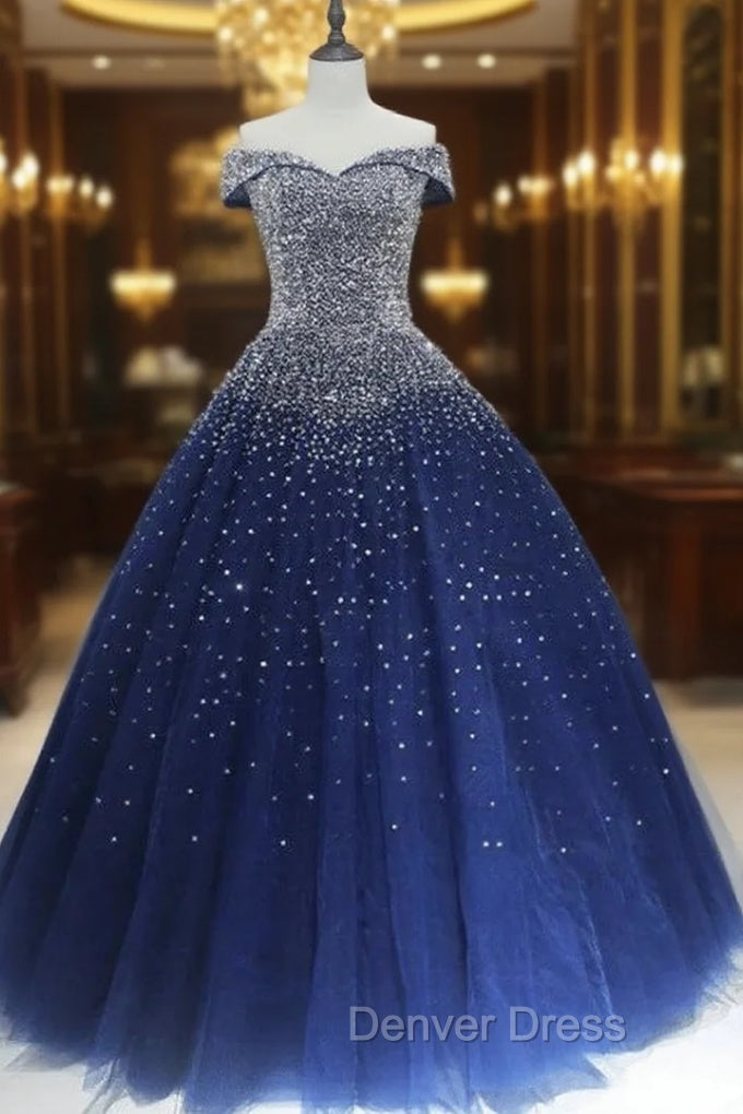 Blue Sequins Ball Gown Off Shoulder Party Dresses Blue Sweet 16 Gown prom Dresses shops Main image