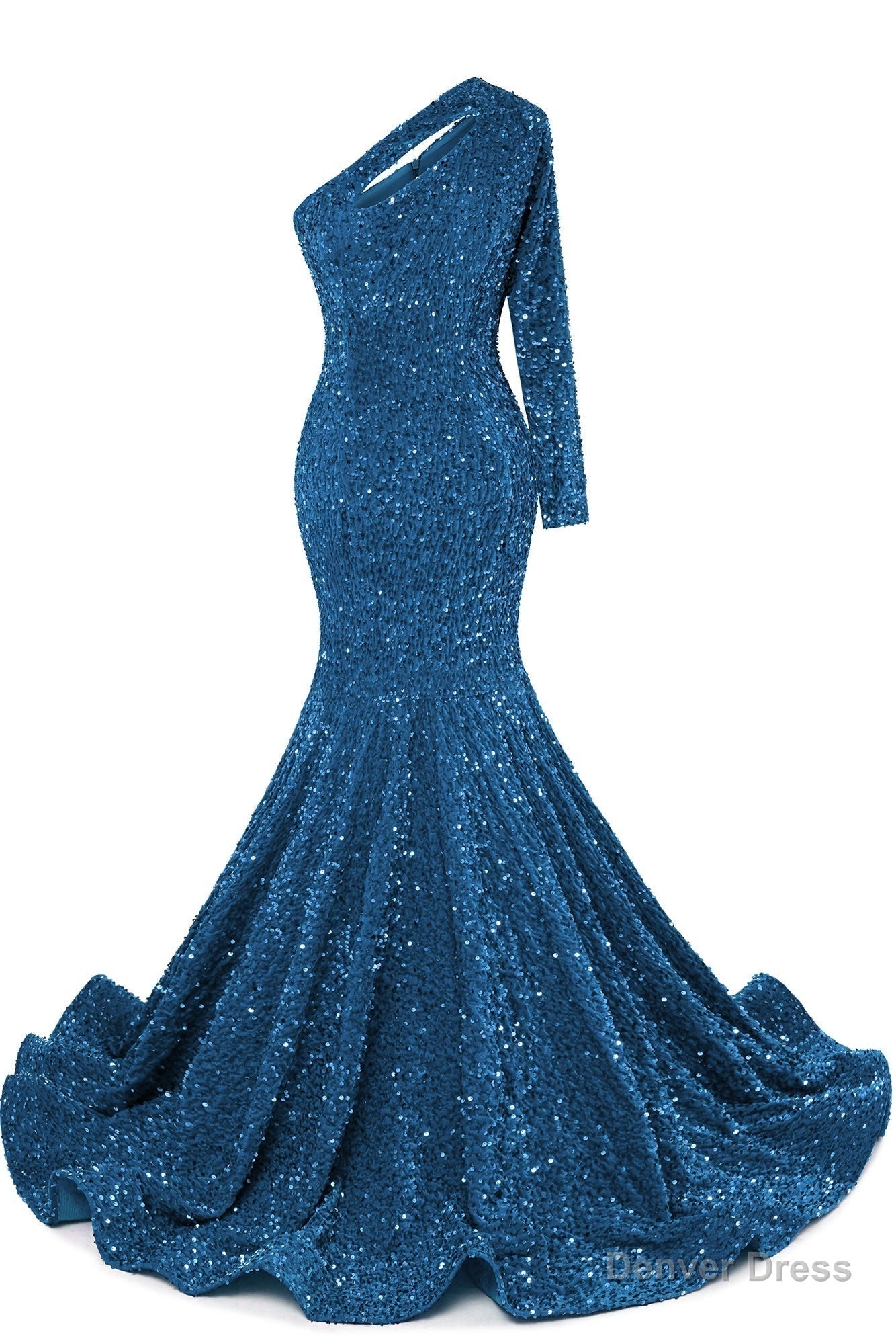 Blue Sequins Mermaid Prom Dresses One Shoulder Evening Dresses Floor Length Wedding Party Gowns Main image