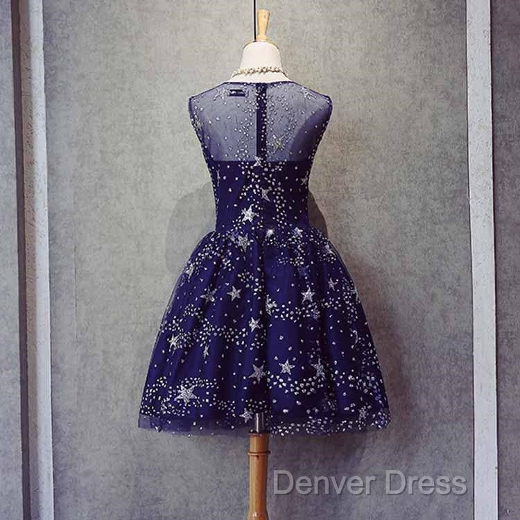 Blue Short Beautiful Homecoming Dress Tulle Sleevelessprom Dress, Blue Prom Dresses