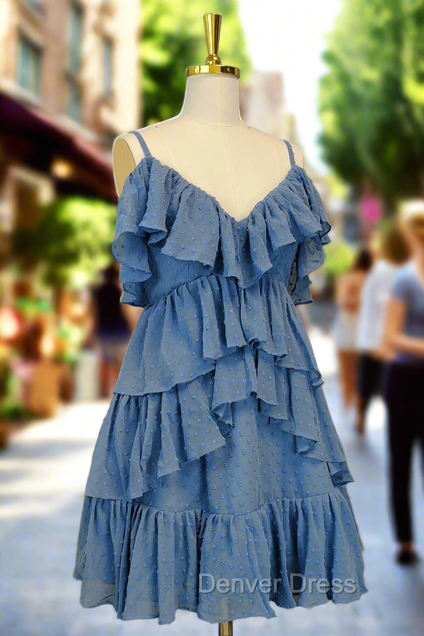 Blue Short Prom Dresses A-line V Neck Lovely Homecoming Dresses Secondary image