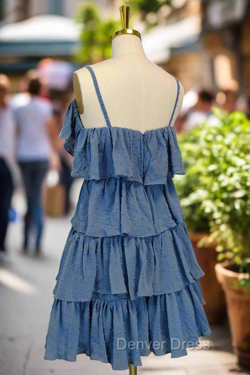 Blue Short Prom Dresses A-line V Neck Lovely Homecoming Dresses