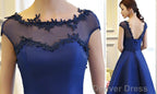 Blue Short Satin V Back Knee Length Homecoming Dress, Lovely Prom Dresses