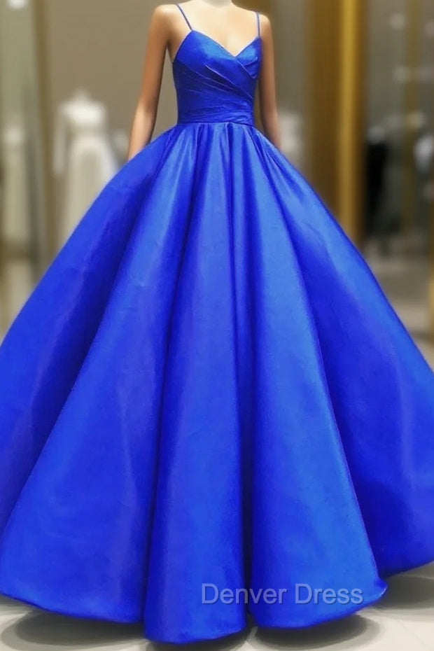 Blue Spaghetti Satin Long Formal Dresses, A-Line Evening Party Gown Main image