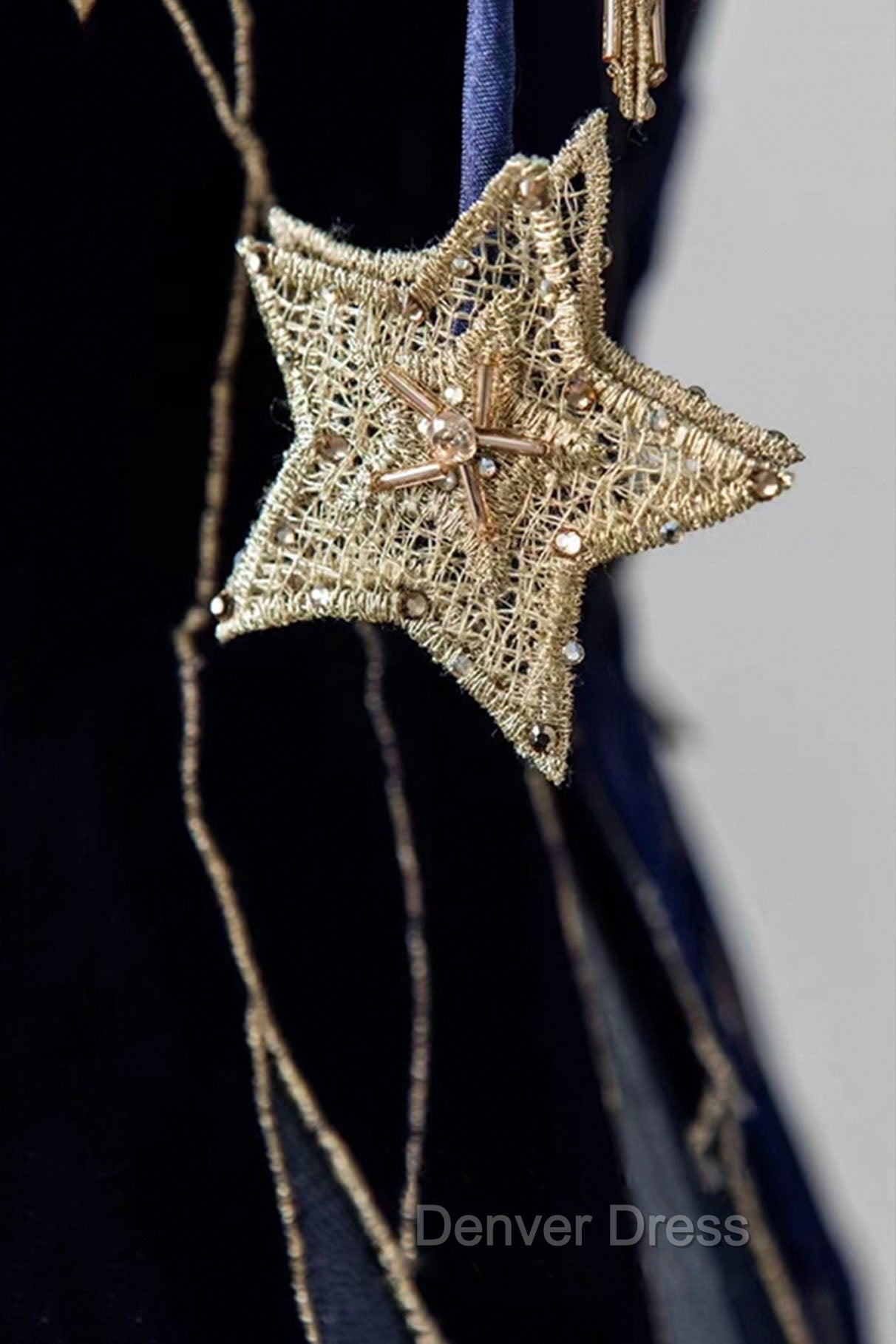 Blue Spaghetti Strap Long Prom Dresses with Star, Blue Evening Party Dresses