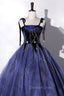 Blue Spaghetti Strap Tulle Long Prom Dress with Star, Blue Prom Dresses