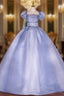 Blue Square Puff Sleeve Quinceanera Dresses