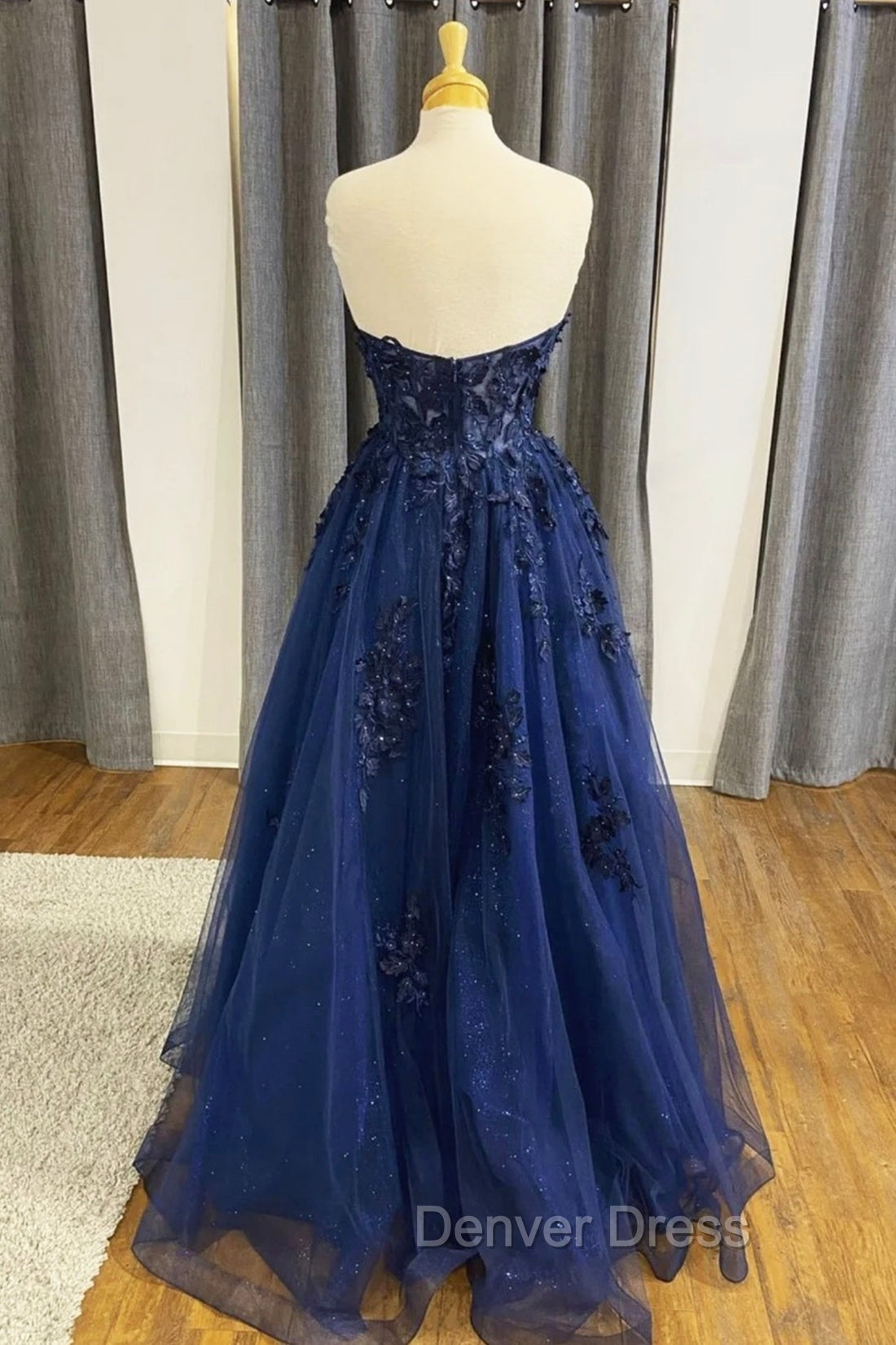 Blue Strapless Lace Long Prom Dresses, A-Line Evening Dresses Party Dresses Secondary image