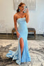 Blue Strapless Mermaid Prom Dresses