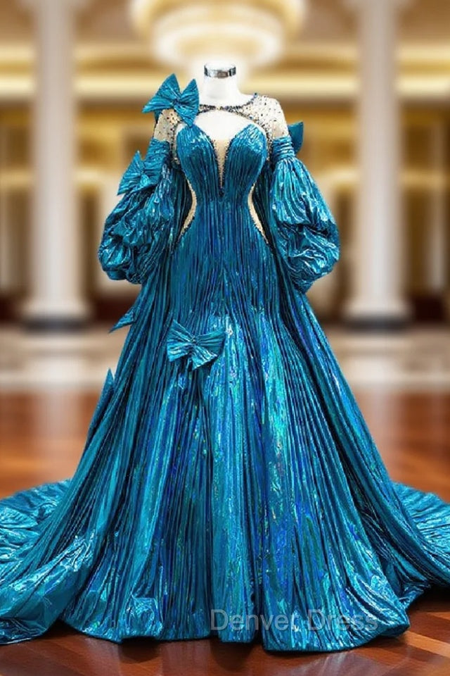 Blue Strapless Pleats Prom Dresses With Shawl Main image