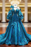 Blue Strapless Pleats Prom Dresses With Shawl