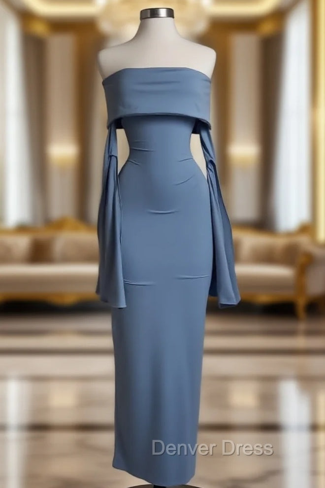 Blue Strapless Prom Dresses Long Sleeve Bodycon Party Dresses Main image