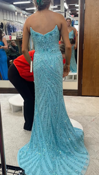 Vintage Strapless Sequins V-Neck Sheath High Slit Long Prom Dresses