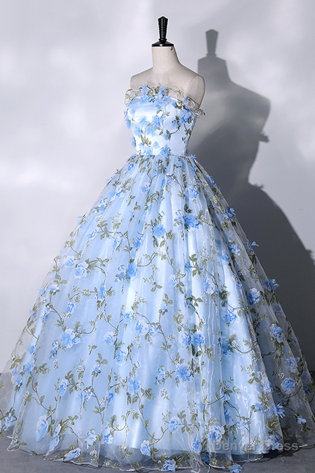 Blue Strapless Tulle Long Prom Dress, Blue A-Line Evening Party Gown Secondary image